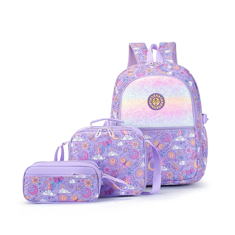 3pcs/set Rainbow Unicorn Backpack Multi Pocket Large Capacity School Daypack For Girls Teens 3