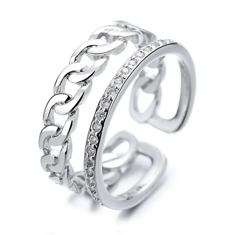 

MODIAN 925 Sterling Silver Double Layer Geometric Line Adjustable Rings For Women Clear CZ Open Size 5-7 Original Fine Jewelry