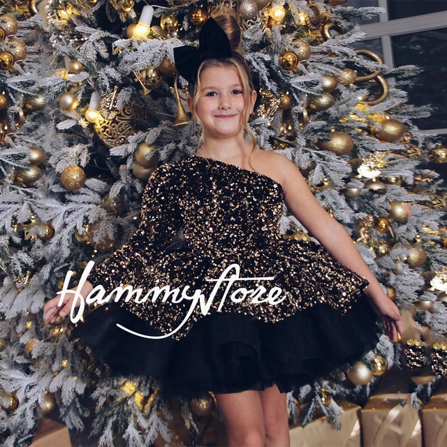 Young Girl's Black Dress with Gold Lace