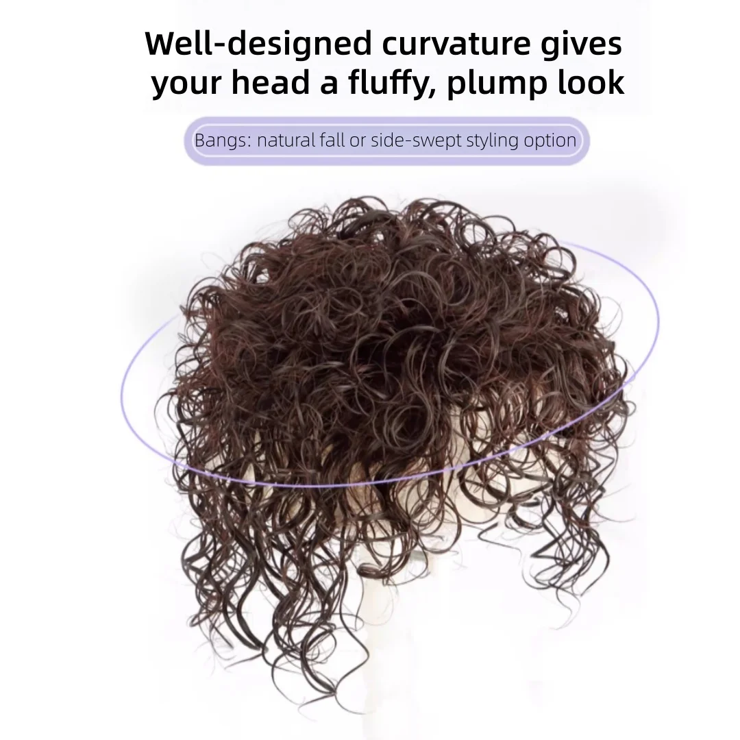 Topper per capelli umani con base in pizzo grande, copertura completa, con clip, riccio, per donna, capelli voluminosi, ricci effetto lana, copre i capelli grigi - immagine 5