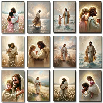 DIY Oil Painting By Numbers Kits Jesus With Woman Christian Paint with NumbersHome Decor, Wall Art Perfect Gift, 1