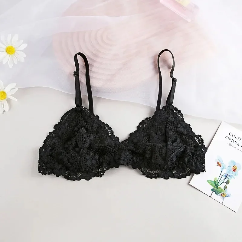 Lace Bras for Women Wireless Bralette Transparent Lace Underwear Women's Push Up Bra Solid Color Sexy Lingerie Backless Bra