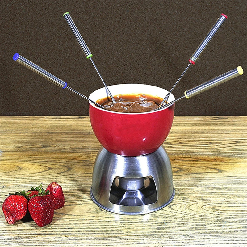 Description Picture 6 of item6Pcs Stainless Steel Chocolate Fork Cheese Pot Hot Forks Cake Fruit Dessert Fork Set Fondue BBQ Meat Skewer Kitchen Accessories