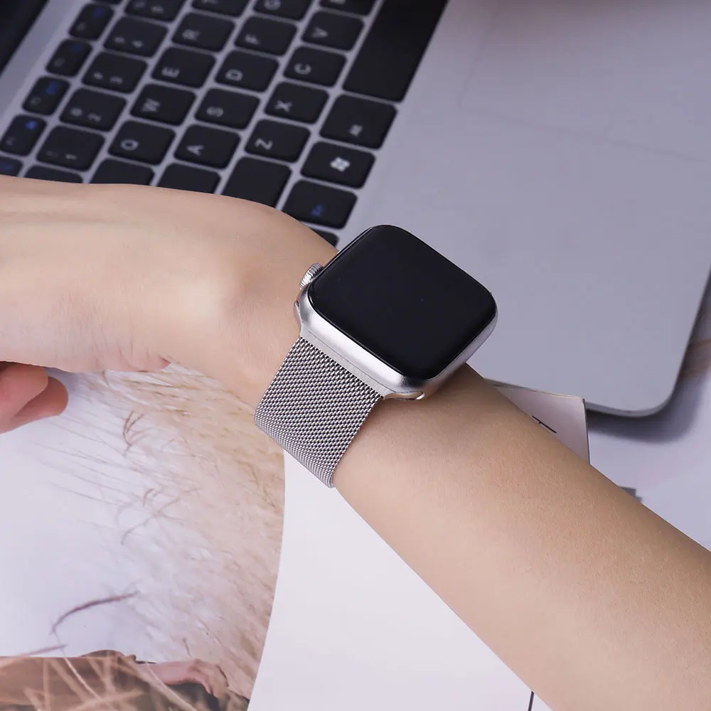 Metal Strap Milanes loop apple watch band 44mm 45mm 41mm 42mm 40mm 38mm magnetic stainless steel correa bracelet iwatch se 73456