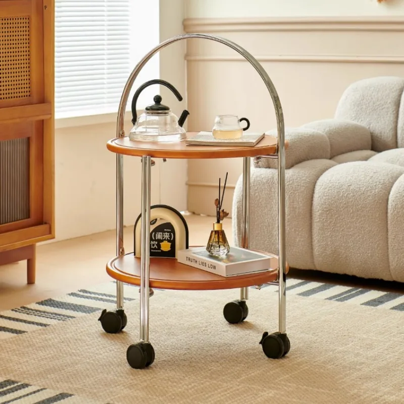 Vintage Solid Wood Sofa Side Table Trolley Living Room Small Household Coffee Table Nordic Mobile Folding Cart Bedside 카트손수레