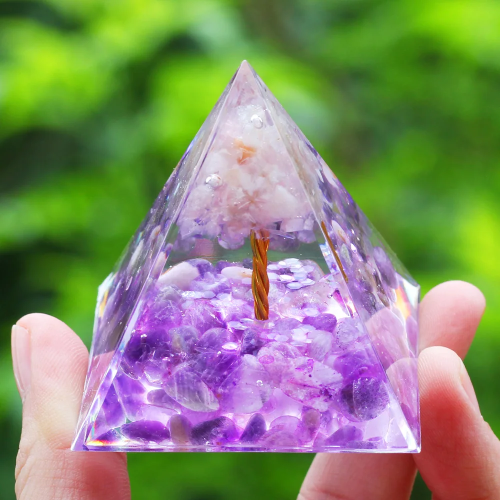 crystal pyramid Crystals Stone Orgone Pyramid Energy Generator Natural Amethyst Peridot Reiki Chakra Meditation Tool Room Decor Christmas Gifts