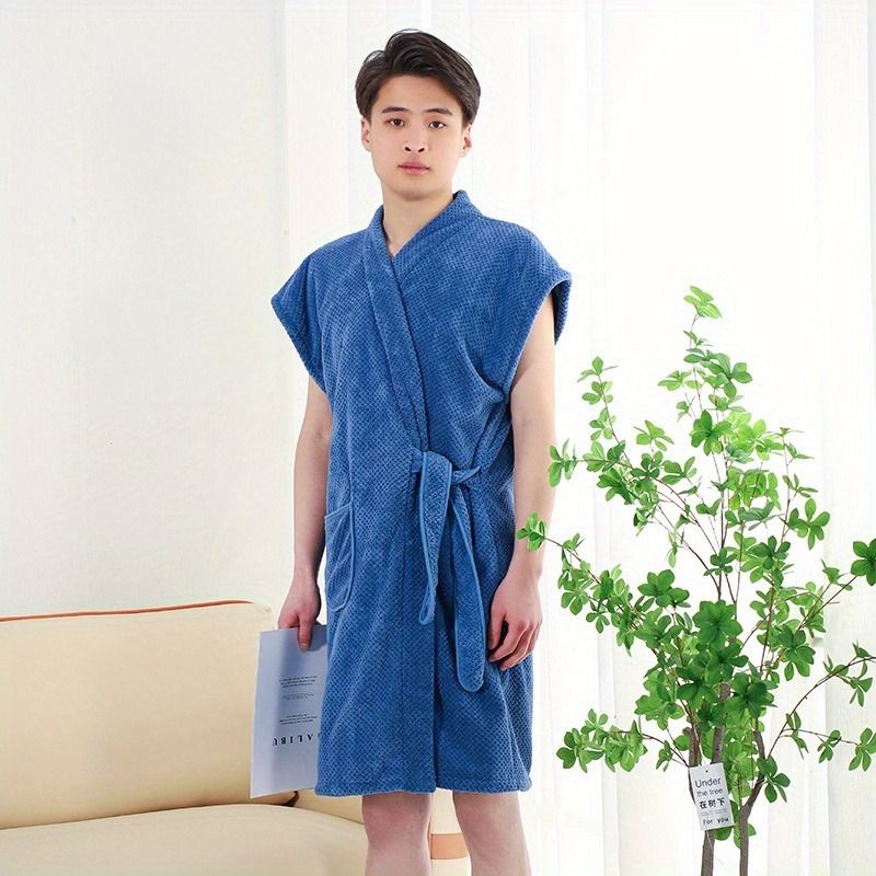 Mens Pull On Pineapple Print Short Sleeve Bathrobe Womens Quick Dry Towel Coral Thick Soft Absorbent Home Short Robe