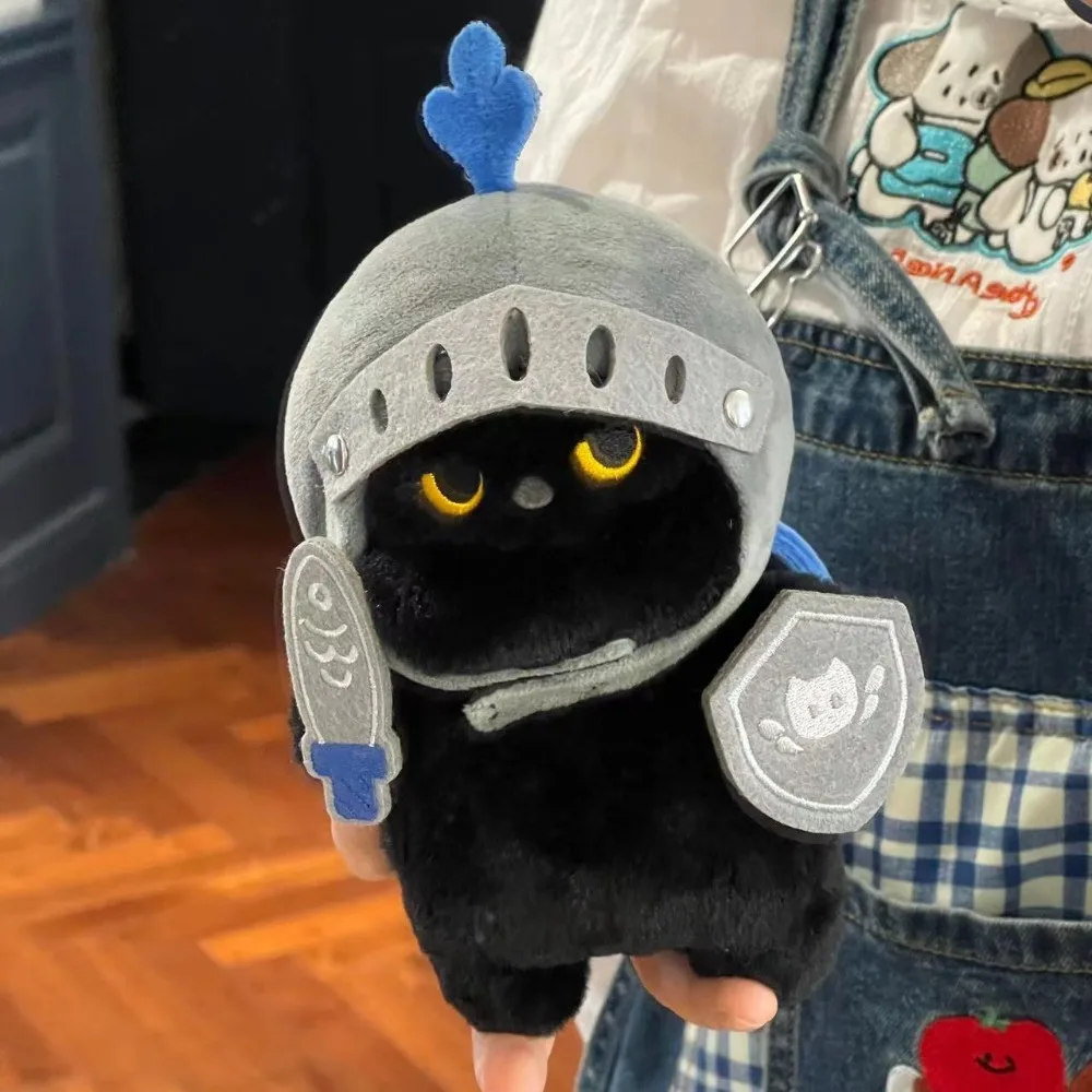 Sleep Pillow Shield Knight Cat Plush Doll Cartoon Silly Cat Plush Toy Soft Cute Black Cat Stuffed Toy Christmas Gift