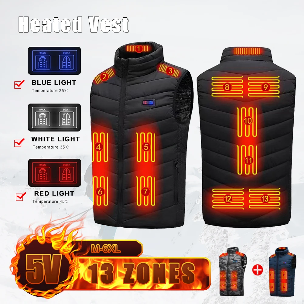 

11/13/15 Areas Heated Jacket Men Women Evenly Heating Down Vest USB Charging 3 Gear Temperature Control Winter Outdoor Sportwear