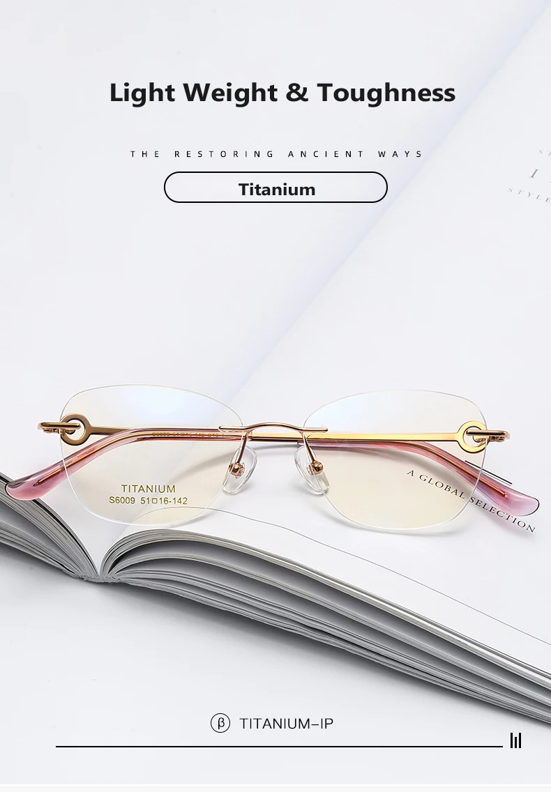 Oveliness Women's Rimless Oval Cat Eye Titanium Eyeglasses 1