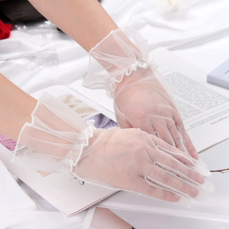 Sexy Transparentes 10 Colors Mesh Tulle Gloves Spring Summer Party Dancing Dress Wedding Thin Gloves Lolita Style Accessories