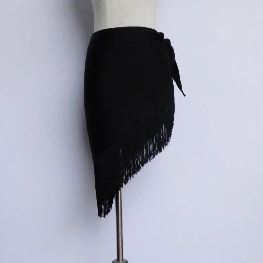 Black Leopard Fringe Latin Dance Skirt Women girls Kids Salsa Rumba ballroom Practice Triangle hip scarf Performance Wrap Skirt dance skirt