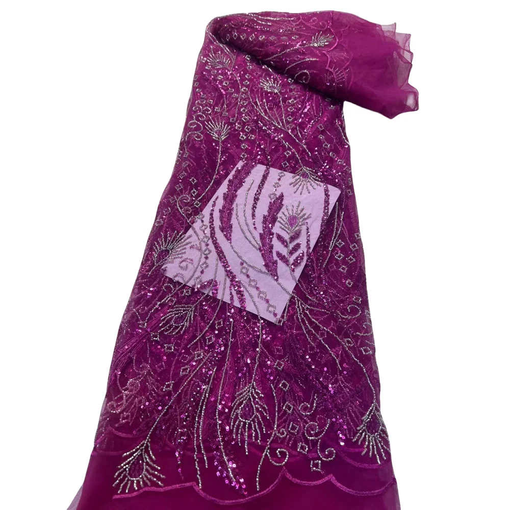 

Африканская кружевная ткань L-1401633 Высококачественная нигерийская французская Тюлевая кружевная ткань с бусинами и блестками для свадебного платья