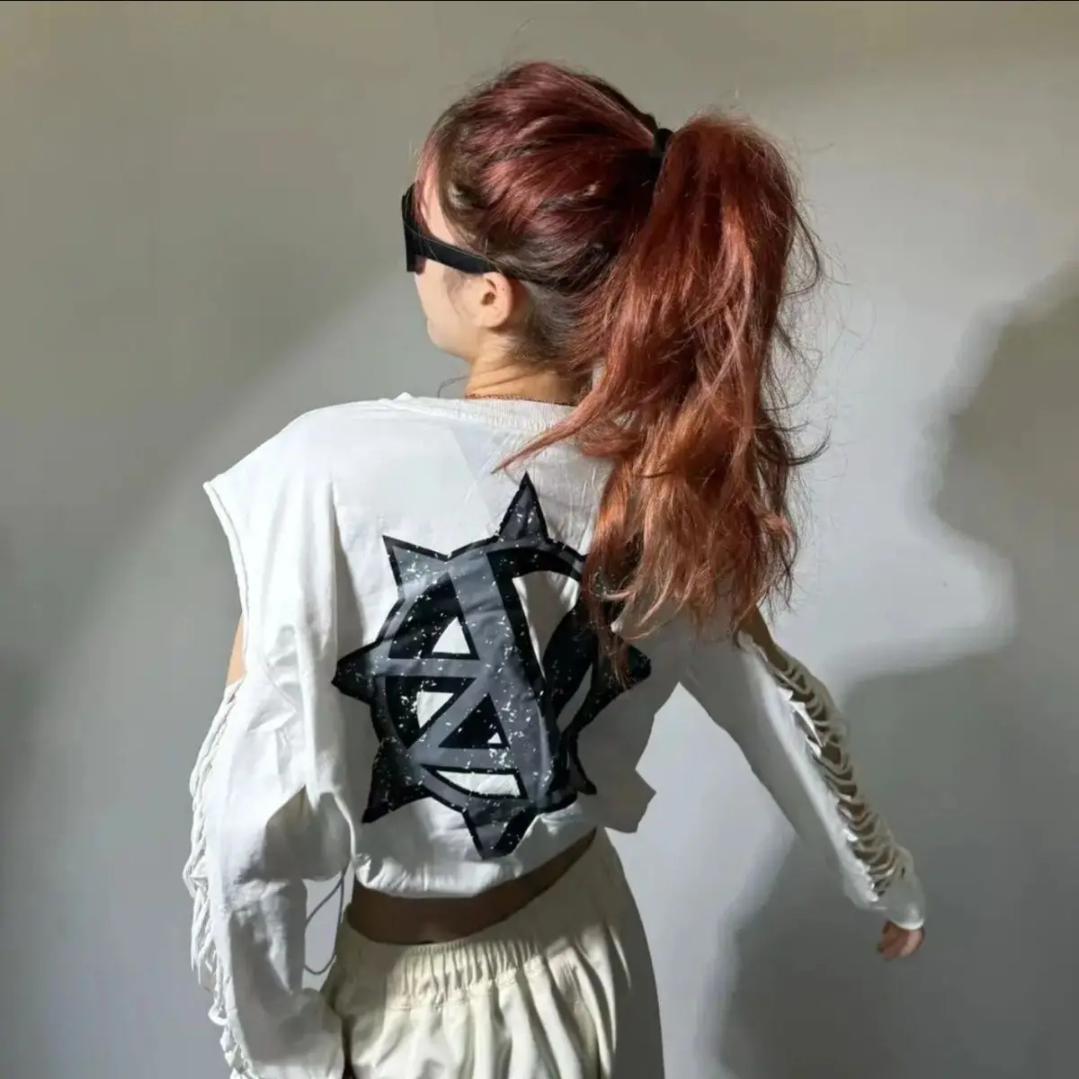 Off Shoulder Cut Off Shoulder Women Autumn and Winter Short Dance Square Dance Ghost Step Long Sleeved Style Top