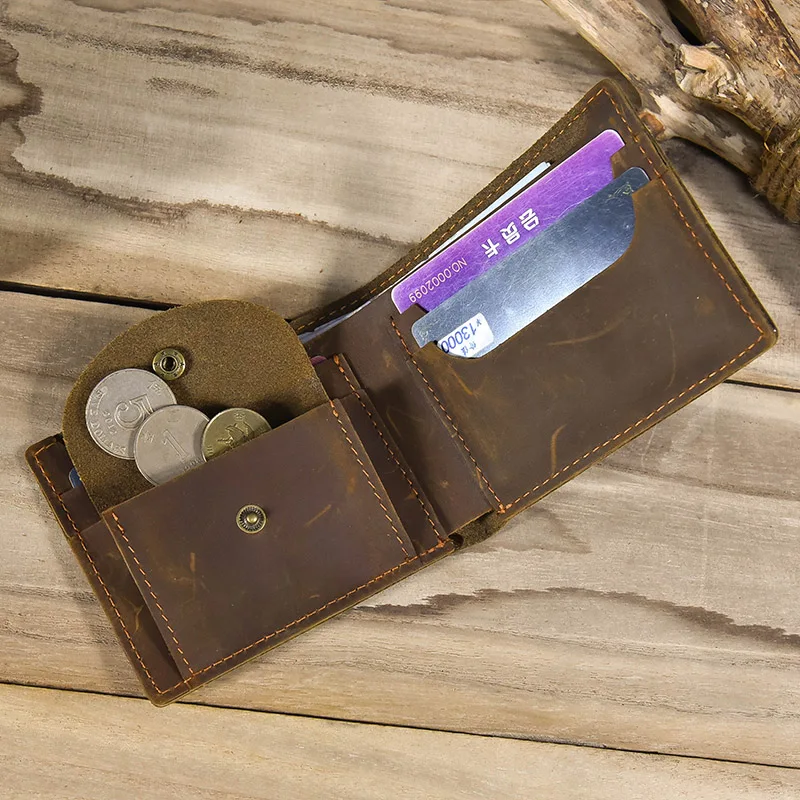 Кожаный короткий кошелек Crazy Horse для мужчин, винтажный бумажник, кредитница, монетница в стиле ретро, модный мужской держатель, Прямая поставка