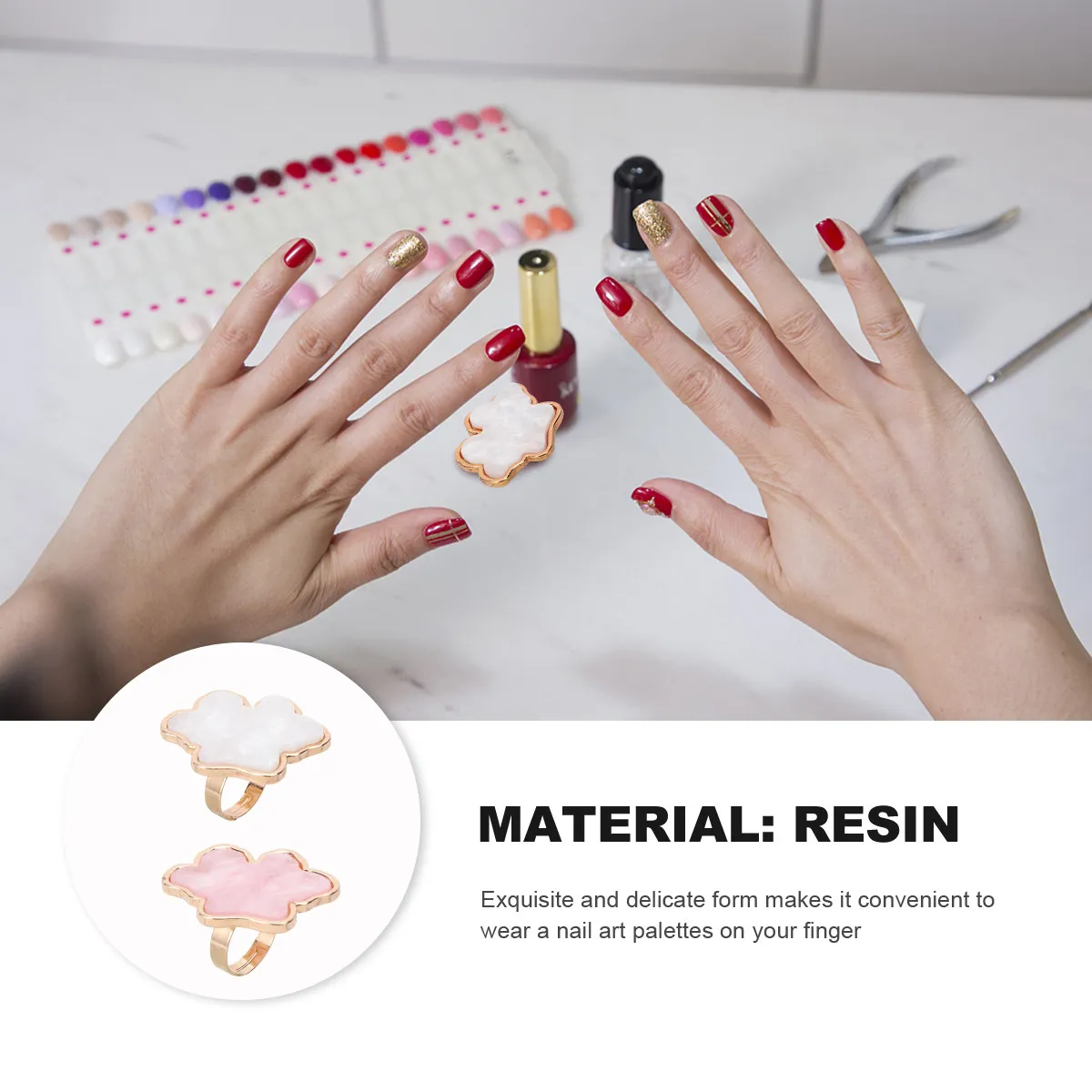 2Pcs 네일 컬러 팔레트 미니 링 팔레트 네일 아트 믹싱 플레이트 매니큐어 애호가를 위한 휴대용 손가락 링 팔레트