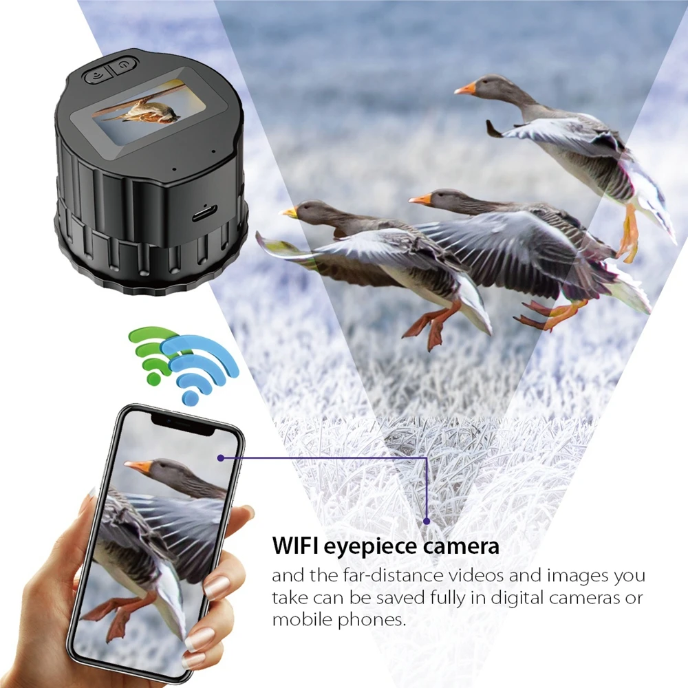 Wifi HD 전자 접안 렌즈 카메라 1.5 인치 화면 광학 접안 렌즈 사진 비디오 레코더 800mAh 사냥 조류 관찰 망원경