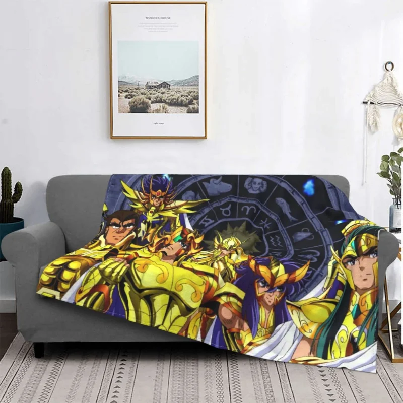 

The Knights Of The Zodiac Anime Flannel Blankets 3D Print Adult Vintage Throw Blankets for Home 125*100cm