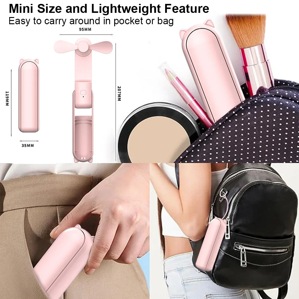 Portable Mini Handheld Fan Small Pocket USB Rechargeable Battery Fan Folding Cooling Hand Mini USB Fan with Power Bank 5