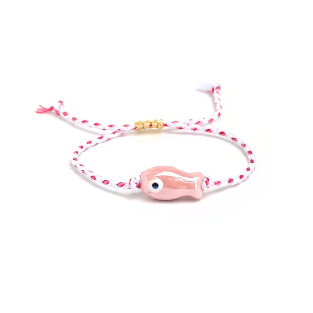 Vlen verstellbares Sommer-Strand-Armband, Keramik-Fisch-Charm, Boho-Stil, buntes Seil, geflochten, handgefertigter Schmuck, Geschenk für Frauen – Detail 6