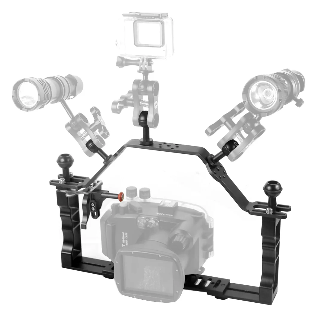 Tauchen Tablett Dual Griff Grip Expansion Lift Up Mount Aluminium Handheld LED Blitzlicht Halterung DSLR Unterwasser Fotografie Werkzeug – Detail 20