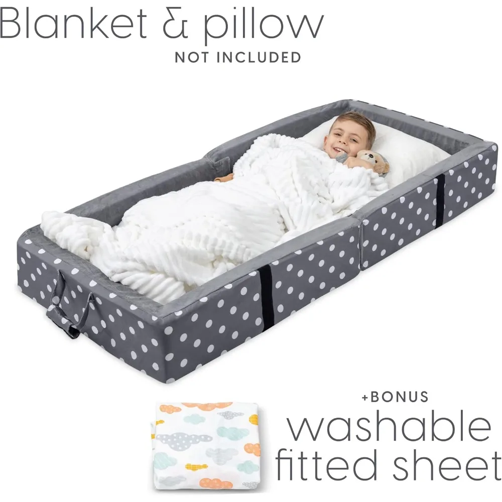 Toddler Floor Bed with a Fitted Sheet, Washable Toddler Cots for Sleeping, Comfortable and Portable Bed for Kids 4