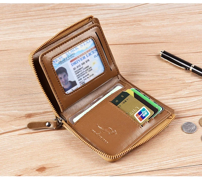 Luxury RFID Blocking Wallet - Mens Zipper Business Card Holder
