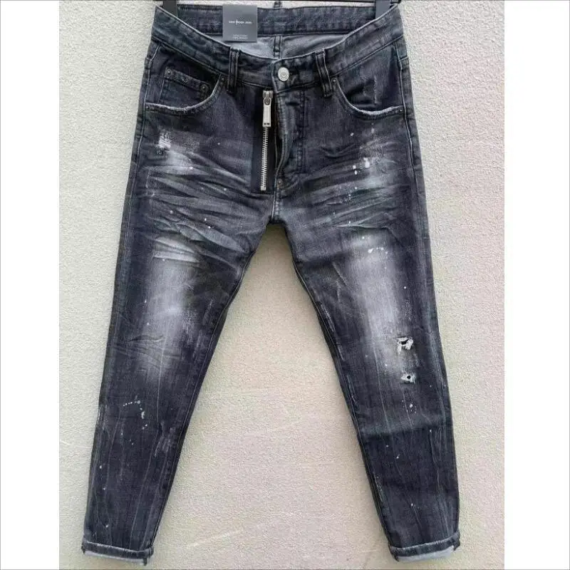 

Fashion Trend Casual Men's Letter Printing Spray Painted Denim Pants High Street Style Slim Fitting Jeans dsq930-1