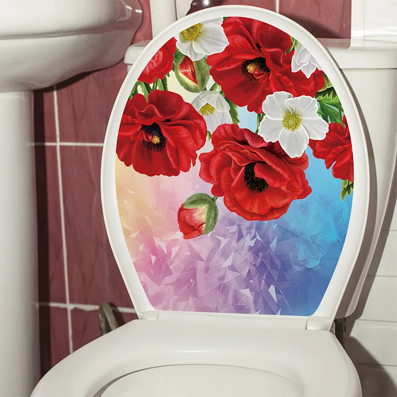 1pcRoseFantasyToiletLidDecorationFlowerWaterproofStickerToilet