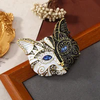 Vintage Women Craive Cat Mask Enamel Painting Crystal Brooches Pins Retro Baroque Palace Drip Oil Badges Suit Office Accessories 1