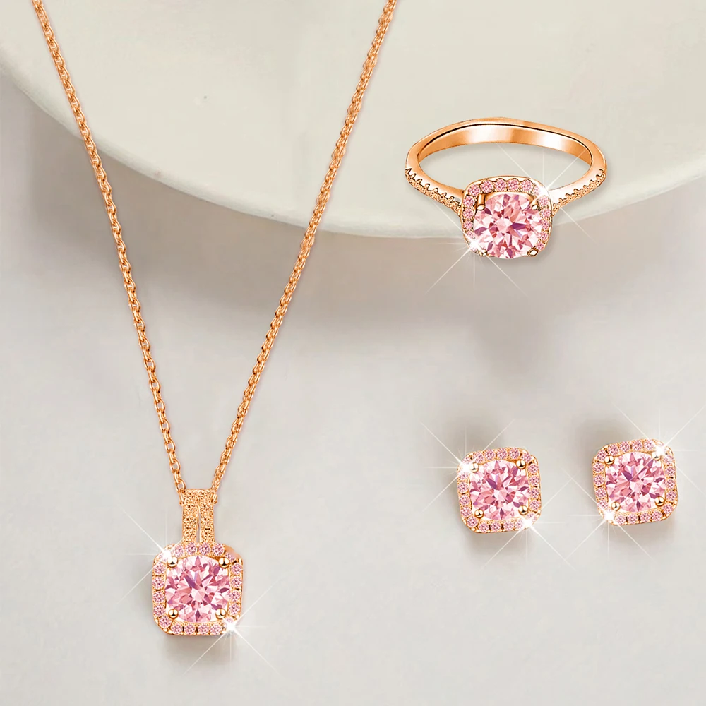 Jewelry Sets Shiny commemorative creative necklace earrings ring fashionable versatile party Christmas gift 4pcs