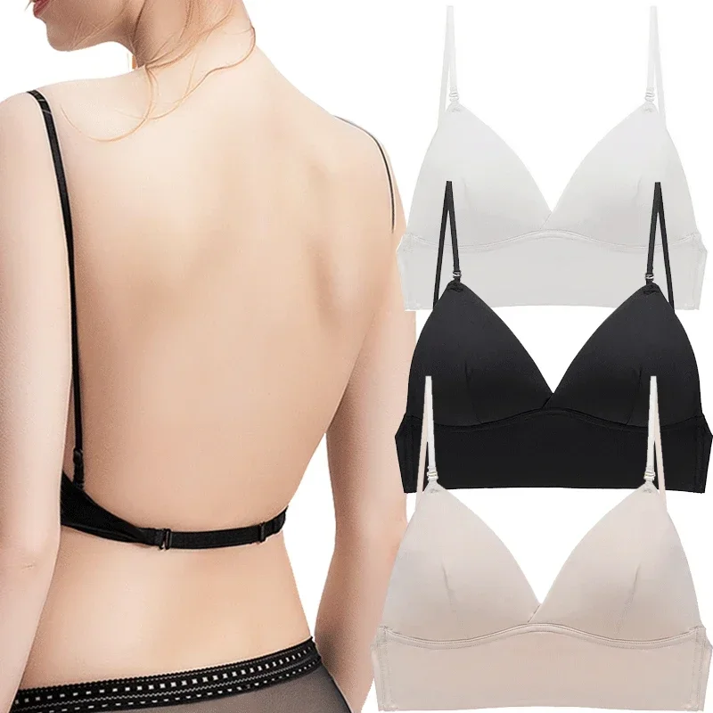 2024 Retro Invisible Push Up Bra Backless Women Bras Low Cut Sexy Plunge Brassiere Open Back Underwear Seamless Deep U Lingerie 2