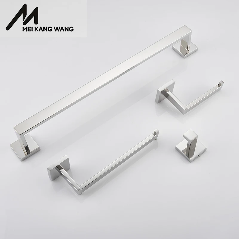 304 Stainless Steel Single Towel Bar Robe Hook Toilet Paper Holder Towel Ring Polished Finish Bathroom Accessories Set