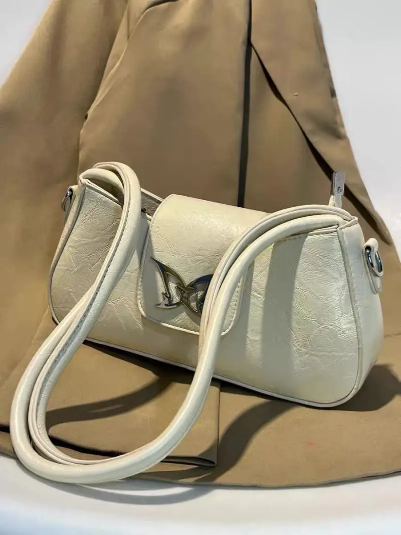 JIAERDI Butterfly White Y2k Handbag Purse Women Retro Leather Underarm Bag Wallet Female Versatile Shoulder Crossbody Bag 2025