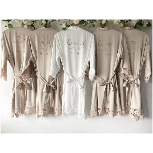 Personalised Champagne Robes Bride Gift Bridesmaid Robes Satin Lace Dressing Gown Bridal Robes Wedding Kimono Bachelorette Party