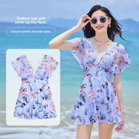 2024 New Conservative Mesh Swimwear Women's One-piece Cover Up Sun Suit Swim Dress For Kids Beach Vacation