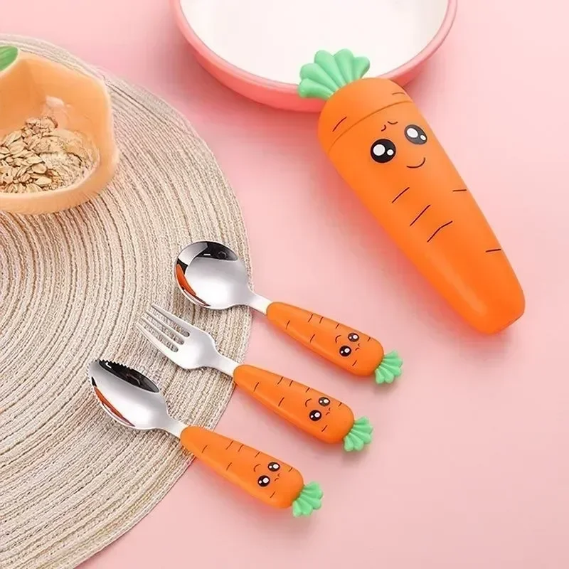 Cartoon Children Utensil Carrot Shape Baby Tableware Set Cute Stainless  Steel Baby Spoon Fork Infant Food Feeding Kids Cutlery - AliExpress