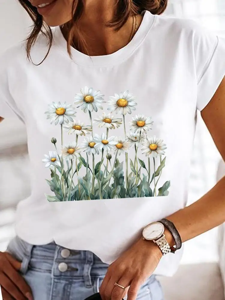 Clothes T Female Clothing For Women Graphic Tee Fashion Lady Sweet Flower 90s Casual Top O-neck Short Sleeve Print T-shirts