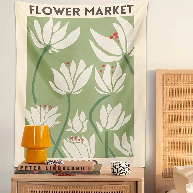 Ins Flower Tapestry Wall Hanging for Bedroom Dormitory Background Decorative Bedroom Dream Decor Cloth