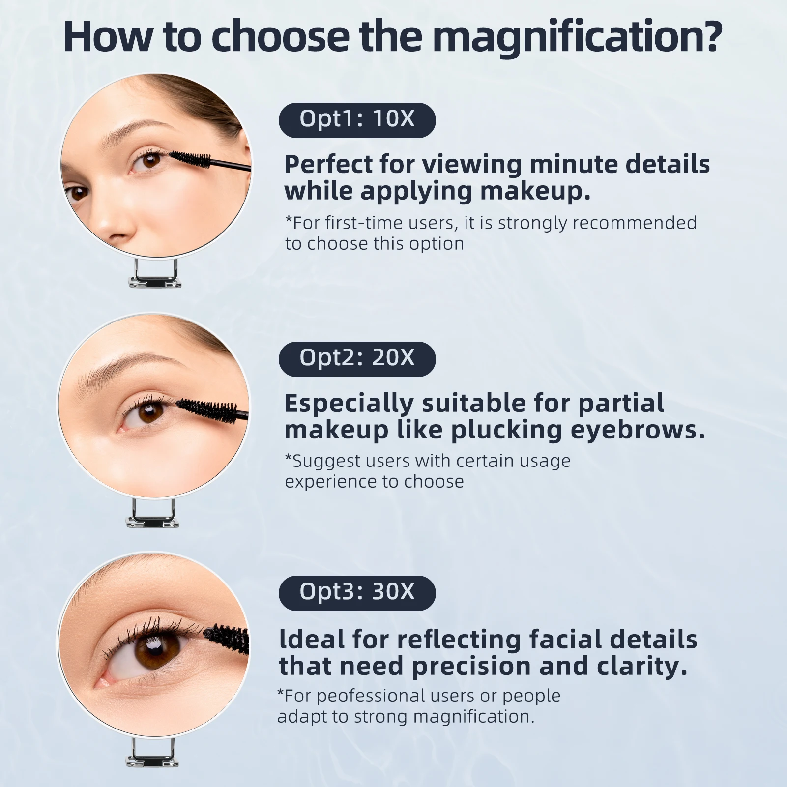 Magnifying Mirror 6inch Large Makeup Mirror 30-10X Magnification 3 Suction Cups 360&deg; Adjustable Stand Tweezers Kits makeup mirror magnifying mirror