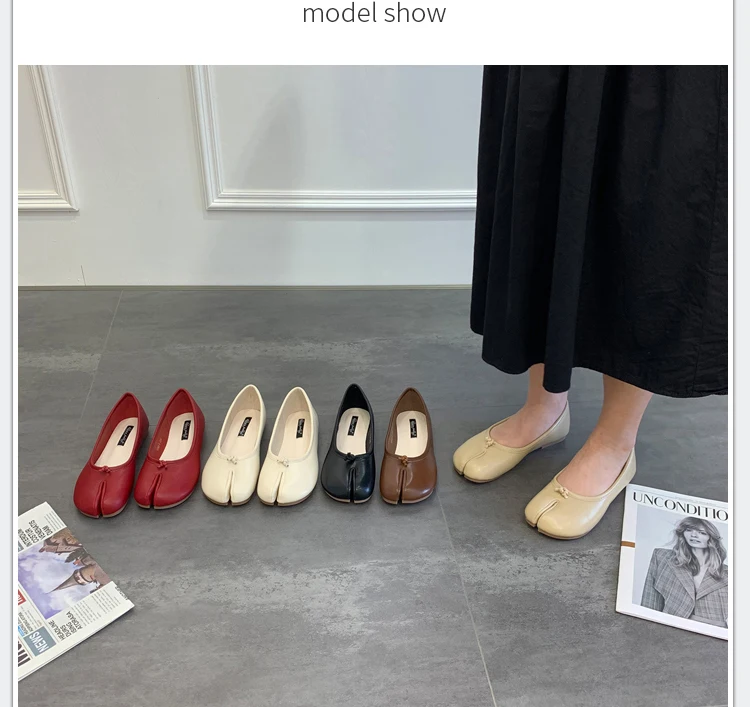 Split toe candy flats ballet shoes woman slip on loafers soft bottom moccasins bow-tie ballerina single tabi ninja women shoes