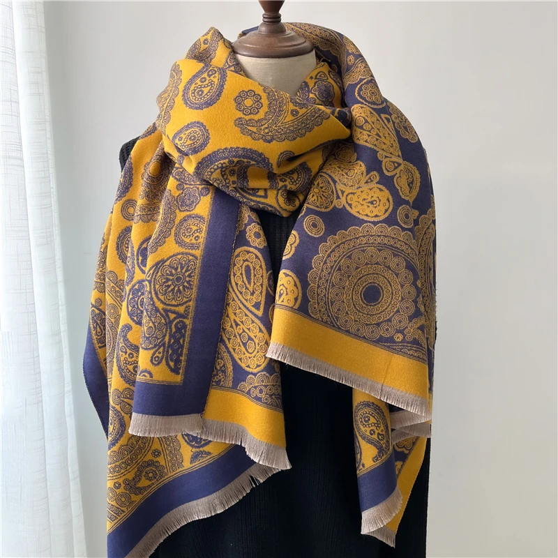 

Winter Warm Paisley Print Neckercheif Scarf for Women Luxury Thick Blanket Poncho Bandana Design Head Wrap Echarpe Bufanda 2022