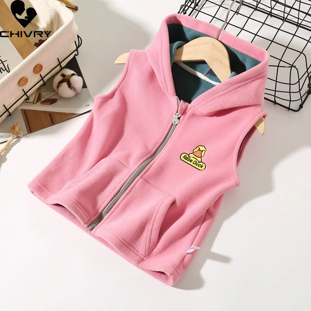 

New Kids Winter Warm Outerwear Waistcoats Sleeveless Hooded Cartoon Jackets Children's Vest for Boys Girl Polar Fleece Baby Vest