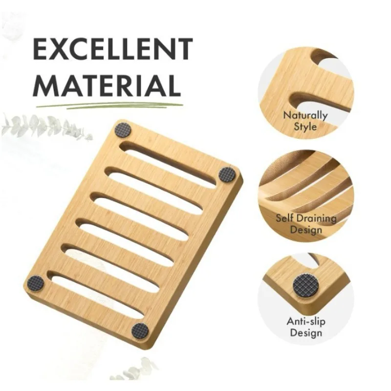 Rustic Elegant Bamboo Soap Dish Set with Self-Draining Tray