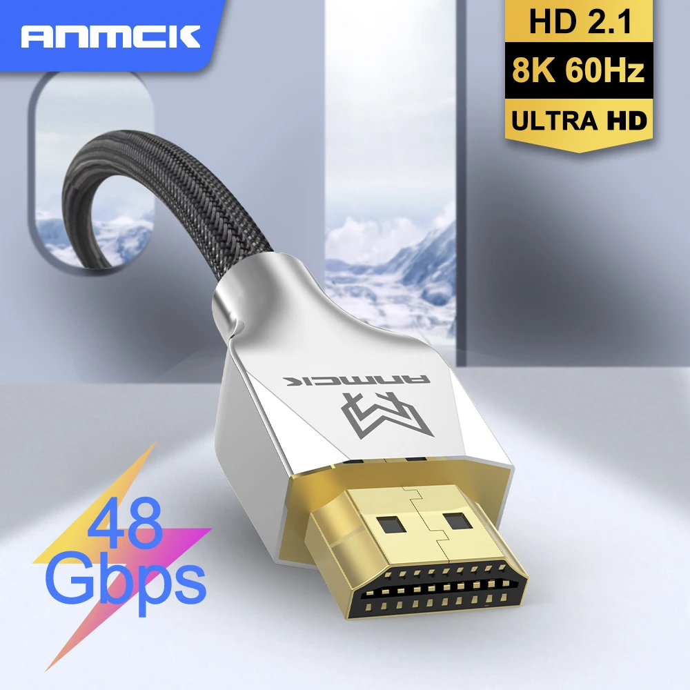 Кабель HDMI совместимый с 2,1 8K проводом Anmck 8K @ 60 Гц 4K @ 120 Гц Поддержка ARC 3D HDR Ultra HD для разветвителя PS4 ТВ-приставки проектора