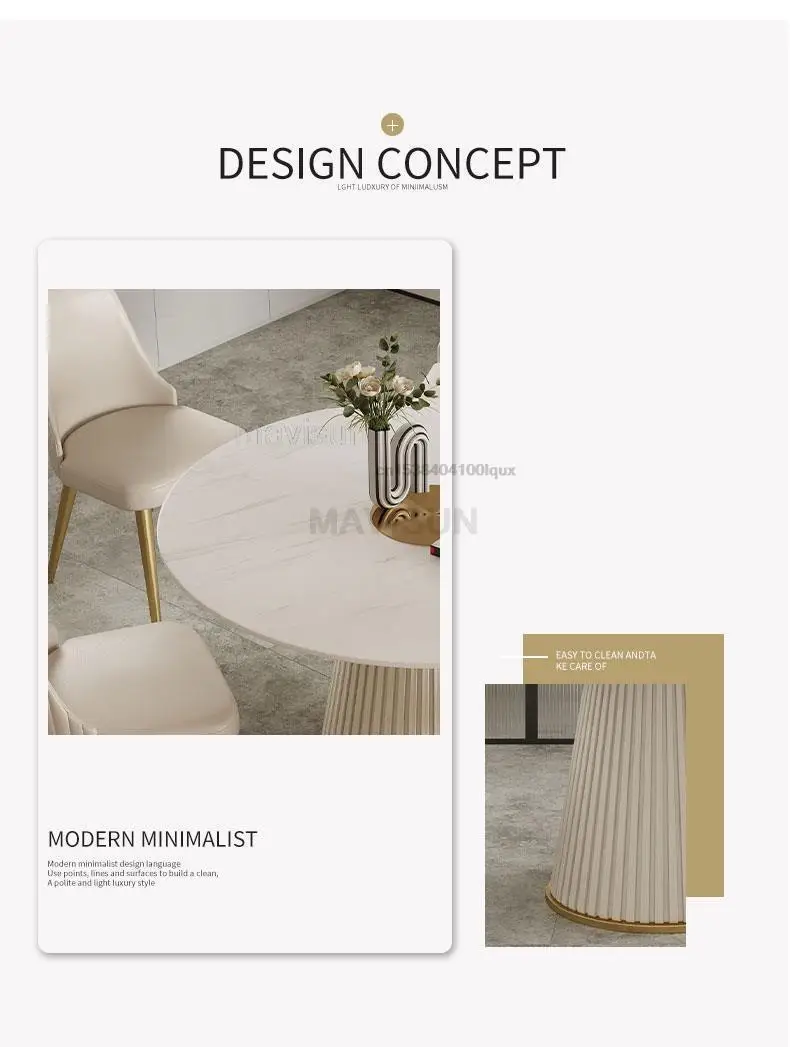Description Picture 4 of itemModern Simple Light Luxury High-End Rock Slab Round Kitchen Table Household Dinner Marble Dining Table And Chair Combination