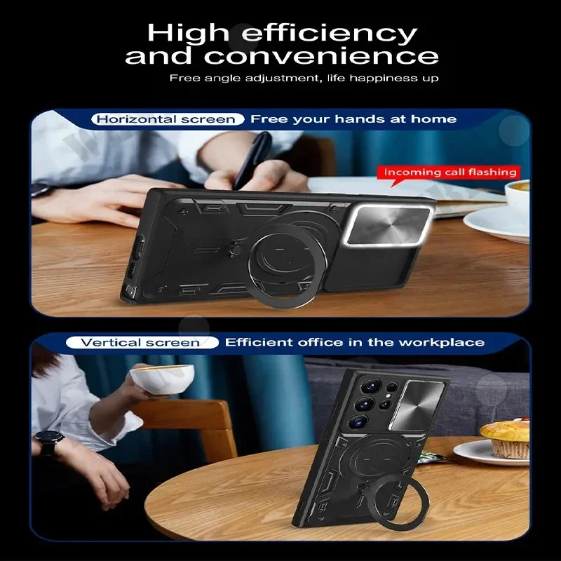 Custodia per Samsung S24 S23 S22 S21 Ultra Plus A55 A35 A15 A34 A14 Custodia magnetica rotante scorrevole con supporto per fotocamera a 360°_voghion.com