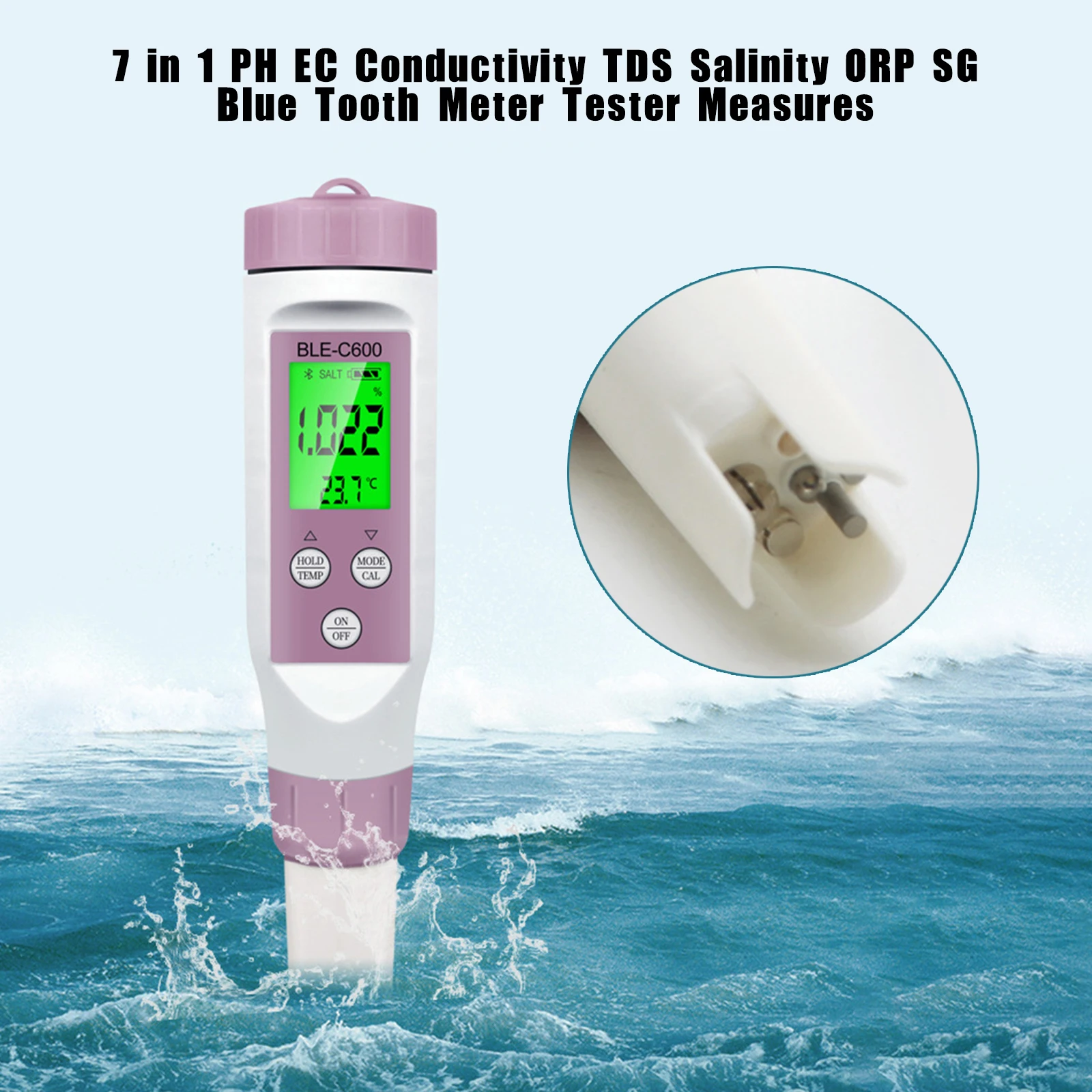 

Areyourshop 7 In 1 PH EC Conductivity TDS Salinity ORP SG Blue Tooth Meter Tester Measures