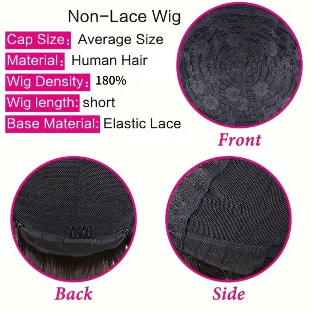 Human Hair Wigs for Women 6 Inch Short Wavy Pixie Cut 180% Density