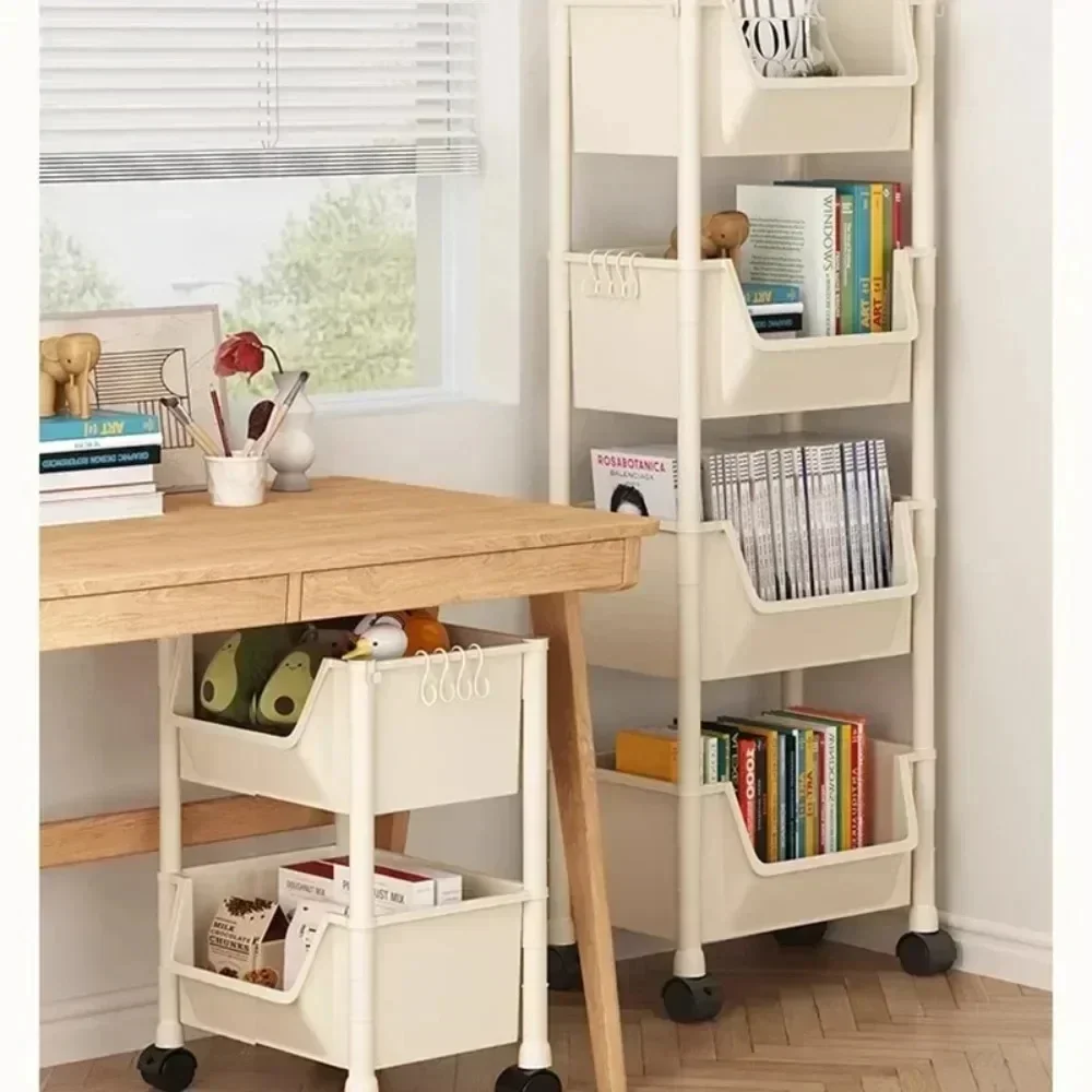 Storage Rack Trolley Bookshelf Movable Bookshelf Mobile Kitchen Storage Rack Snack Cart Multi-Layer Storages Shelve With Wheels